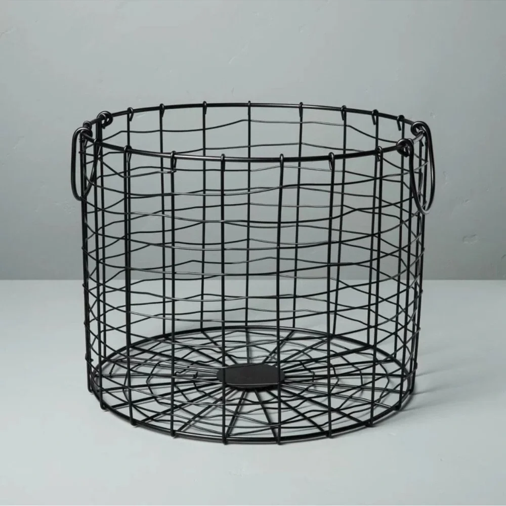 Hearth & Hand Magnolia Large Round Wire Storage Basket with Handles Black